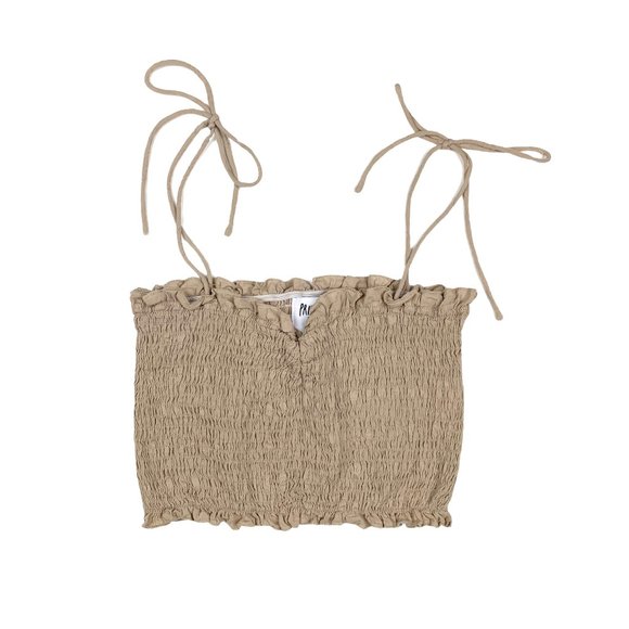 Princess Polly Tan Smocked Crop Top - Picture 2 of 6